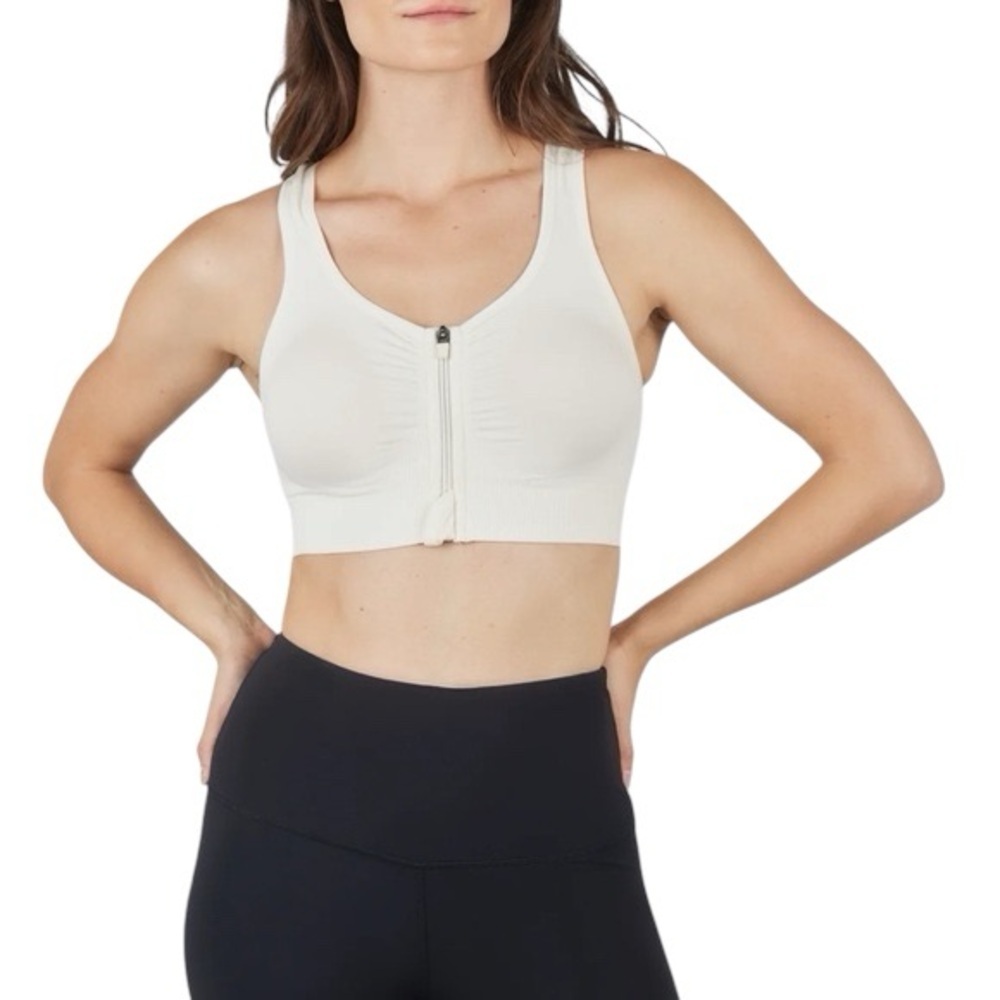 90 Degree by Reflex Seamless Katie Zip Sports Bra White L